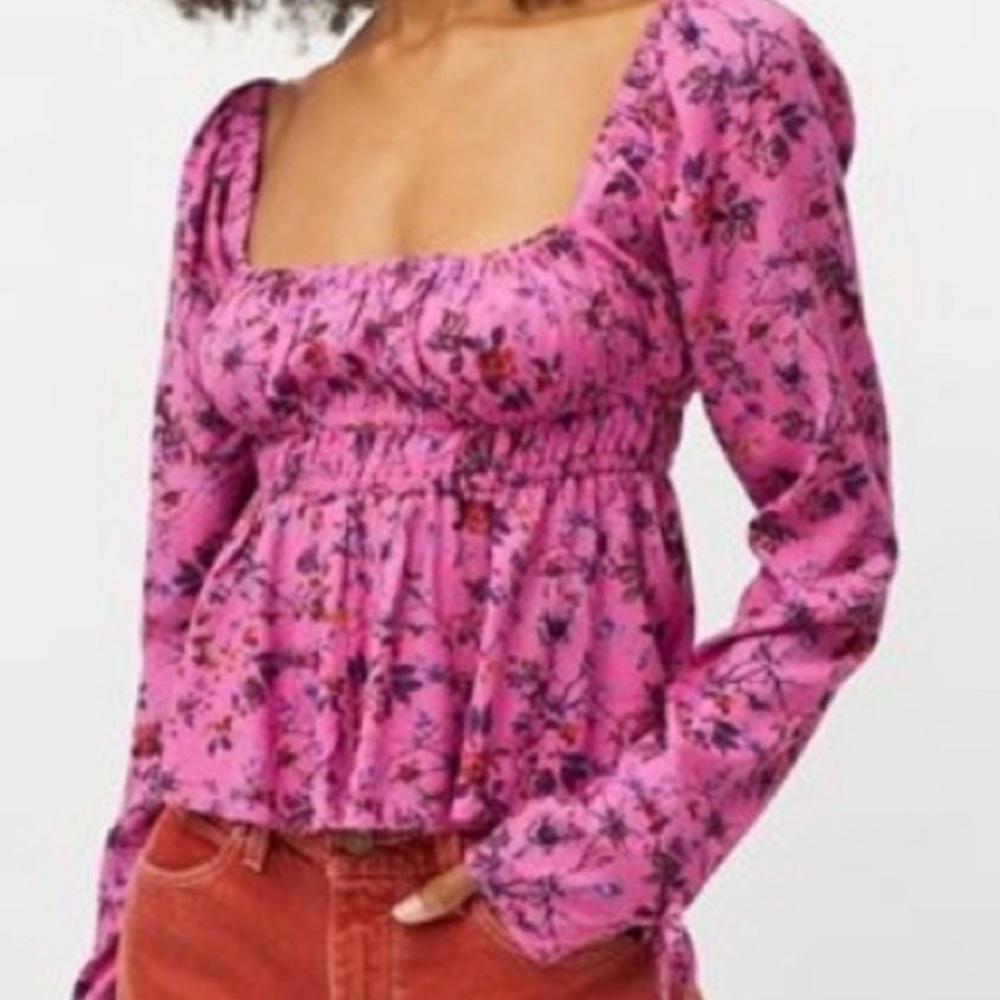 Urban Outfitters Urban Ava Pink Floral Blouse, Size L